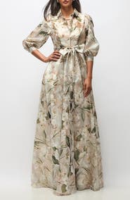 After Six Marie Metallic Floral Tie Waist Organza Gown
