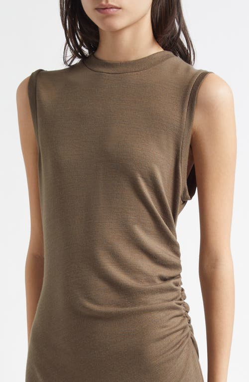 Vince Side Ruched Sleeveless Knit Midi Dress In Green