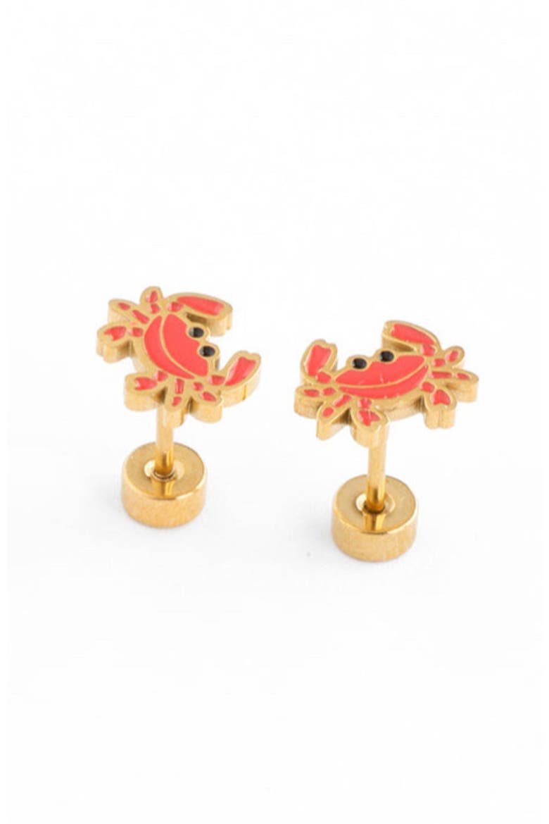 Crab Stud Earrings, Alternate, color, Red