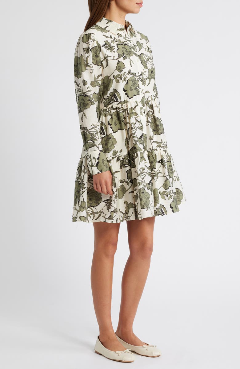 Caslon<sup>®</sup> Floral Print Long Sleeve Tiered Shirtdress, Alternate, color, Ivory- Green Sketched Floral