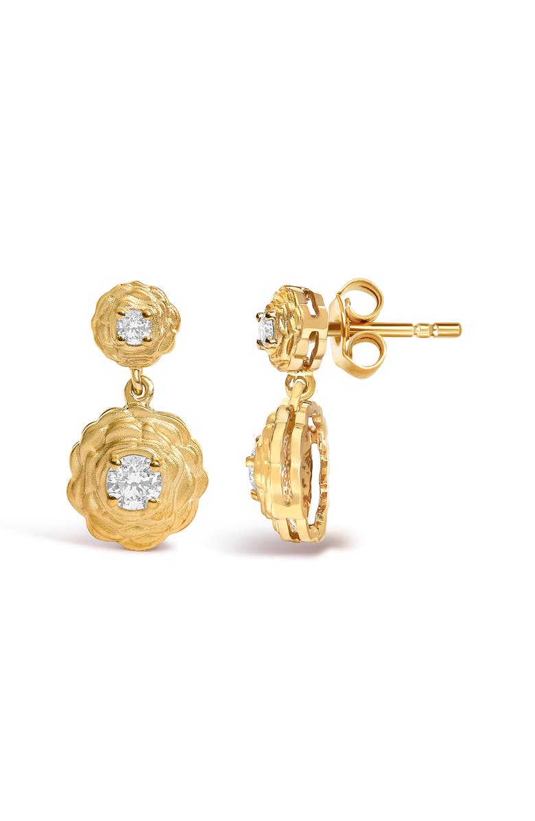 Haus of Brilliance 14K Yellow Gold Plated Sterling Silver 1/2 Cttw Lab Grown Diamond Rose Motif Drop Earrings, Alternate, color, Yellow Gold Over Silver