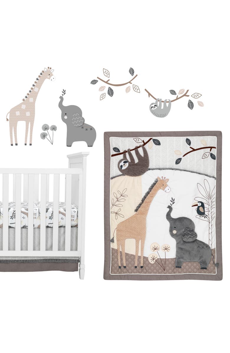 Lambs & Ivy Baby Jungle Animals 4-Piece Crib Bedding Set, Main, color, Gray