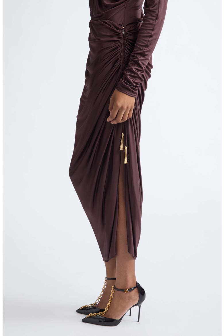 Draped Viscose Jersey Slit Midi Skirt, Alternate, color, A51 BROWN