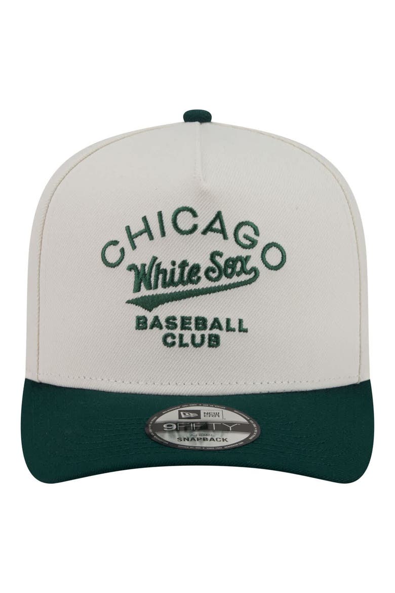 Men's New Era  Cream/Dark Green Chicago White Sox Chrome A-Frame 9FIFTY Snapback Hat, Alternate, color, Cream