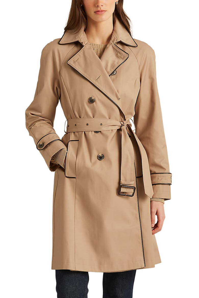 Belted Double Breasted Trench Coat, Main, color, SAND