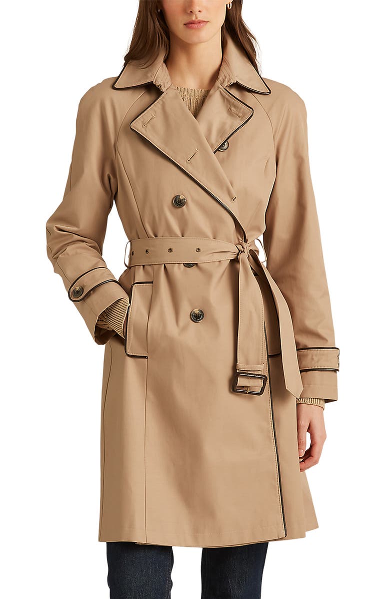 Lauren Ralph Lauren Belted Double Breasted Trench Coat, Main, color, 