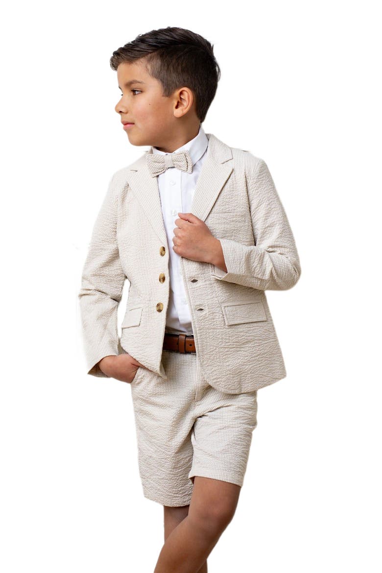 Boys' Seersucker Bow Tie, Kids, Alternate, color, Tonal Tan Seersucker