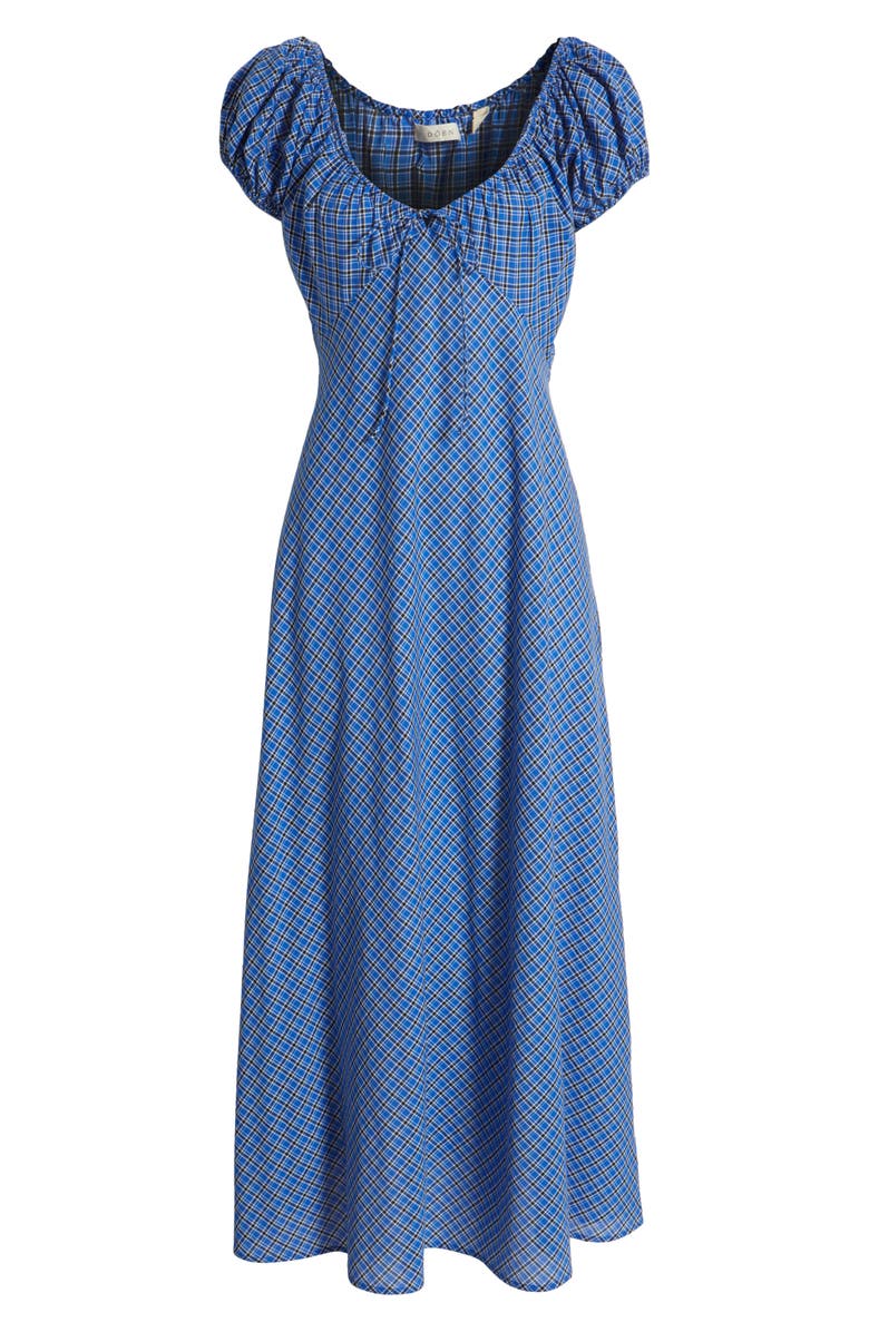 DÔEN Sofia Check Organic Cotton Voile Midi Dress, Alternate, color, Cassis Check