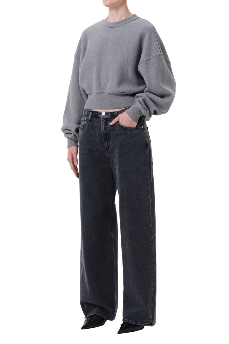 Kit Cotton Fleece Crop Sweatshirt, Alternate, color, GREY HEATHER GREY