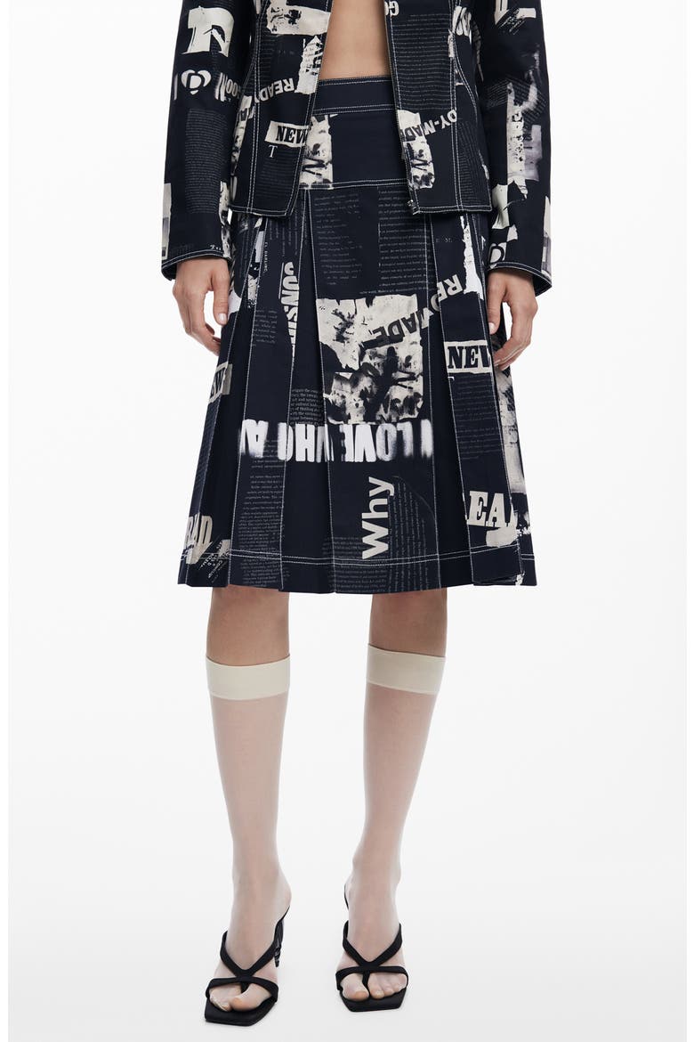 Box Pleat Patchwork Skirt, Main, color, BLACK