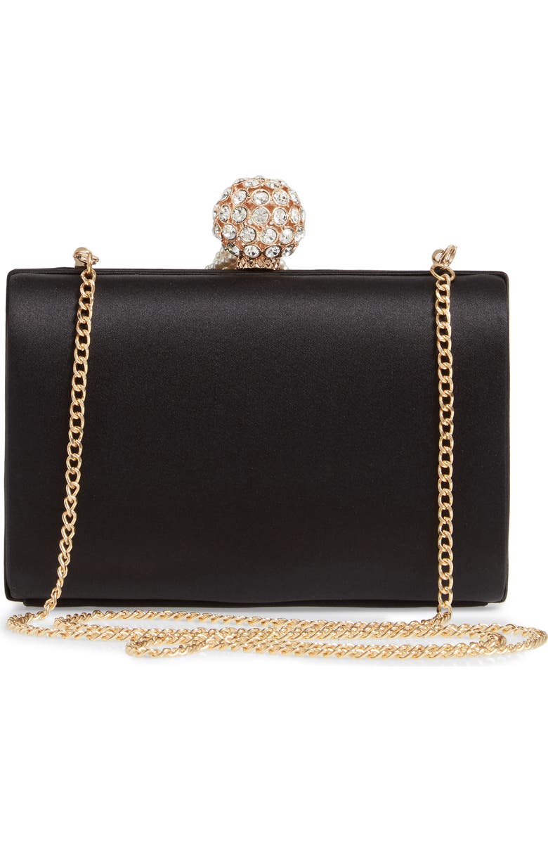 Nordstrom Imitation Pearl Fringe Satin Minaudière, Alternate, color, Black