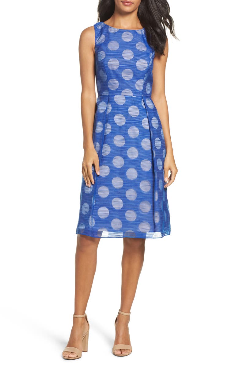 Adrianna Papell Pop Dot Fit & Flare Dress, Main, color, 