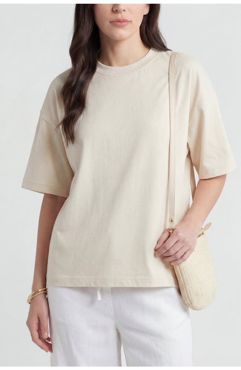 Solomon & Sage Cotton Relax Crewneck Dropshoulder T-shirt, Alternate, color, Off White