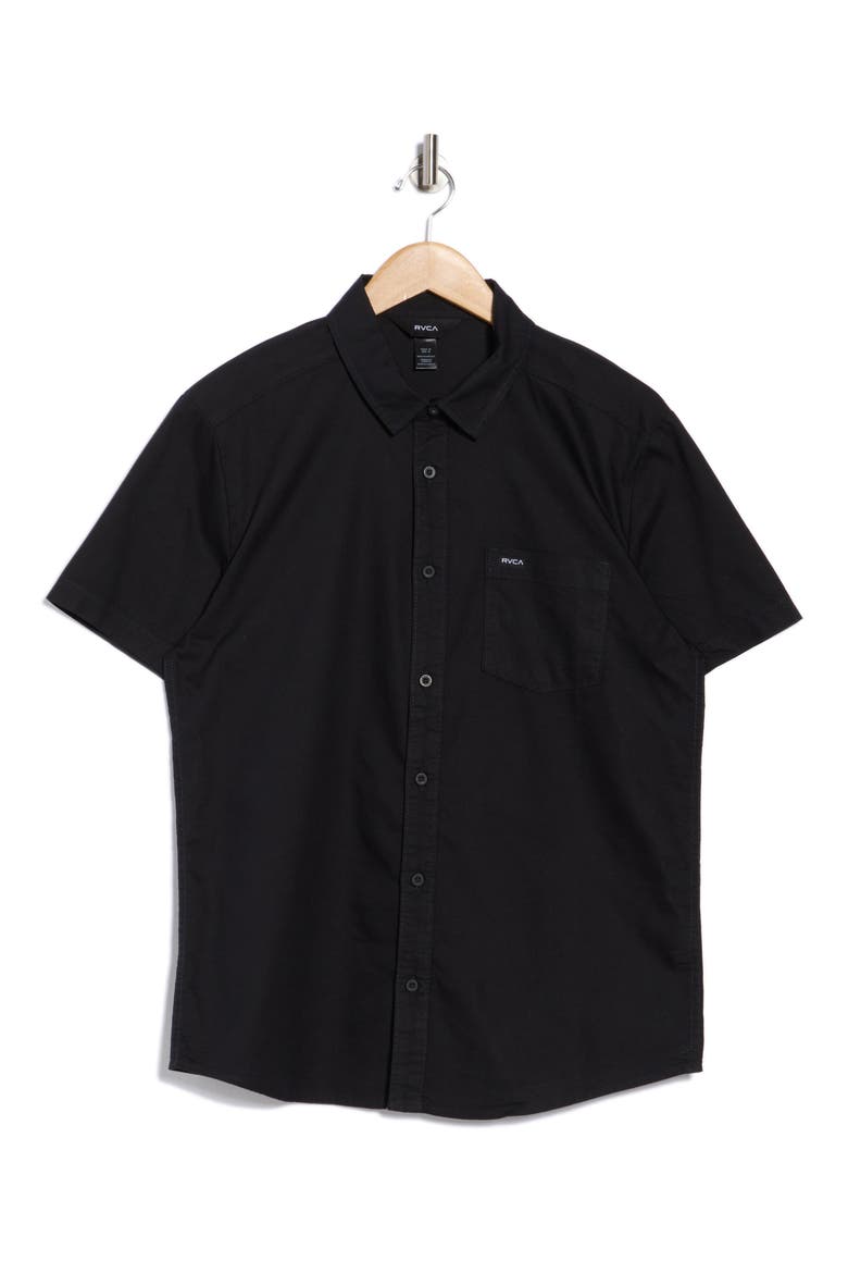 Douglas Solid Short Sleeve Cotton Button-Up Shirt, Alternate, color, BLACK