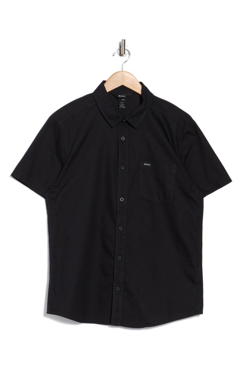 RVCA Douglas Solid Short Sleeve Cotton Button-Up Shirt, Alternate, color, Black