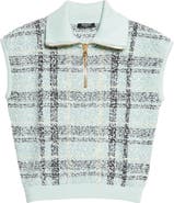 Balmain Tweed Zip Funnel Neck Sweater