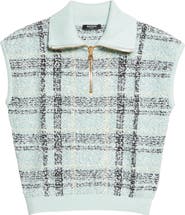 Balmain Tweed Zip Funnel Neck Sweater