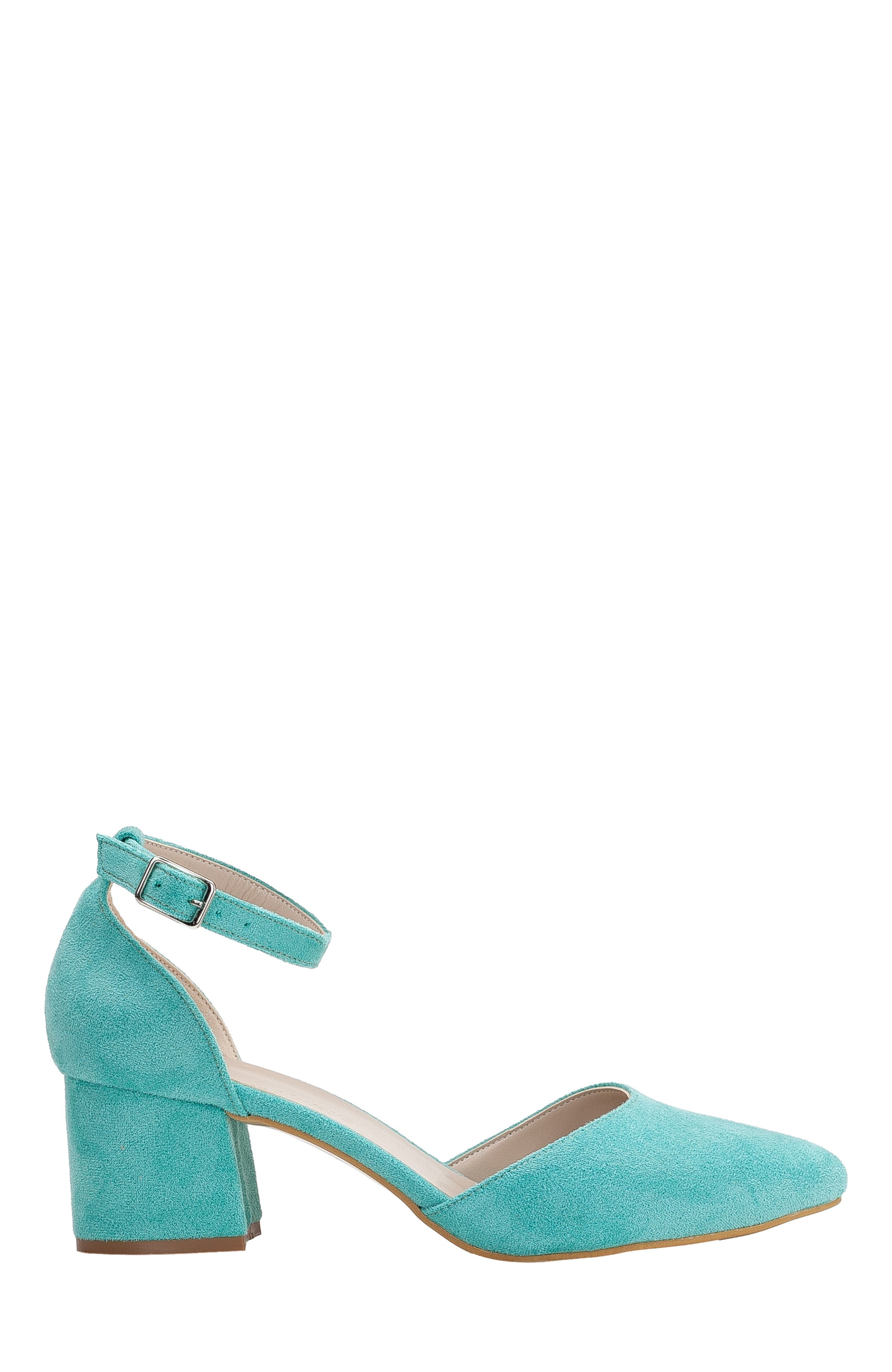 Miranda Low Block Heels with Pearls, Alternate, color, aqua blue