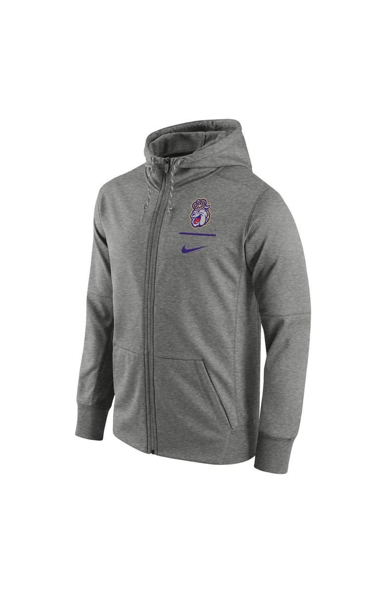 Nike Men's Nike Heathered Gray James Madison Dukes Logo Stack Performance Full-Zip Hoodie, Alternate, color,
