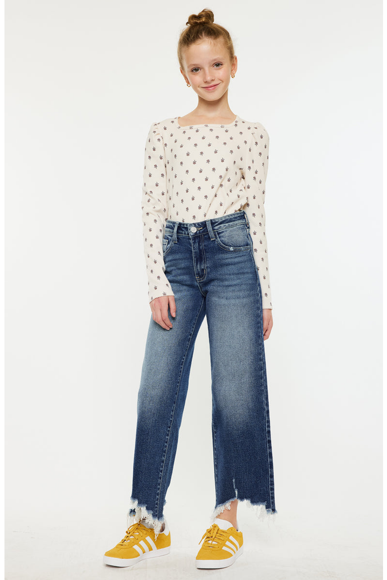 America High Rise Kids Wide Leg Jeans, Alternate, color, Medium Wash