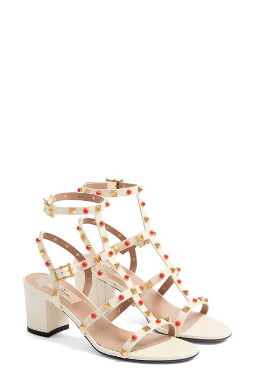Shop Valentino Garavani Rockstud Slide Sandal In Ivory/red