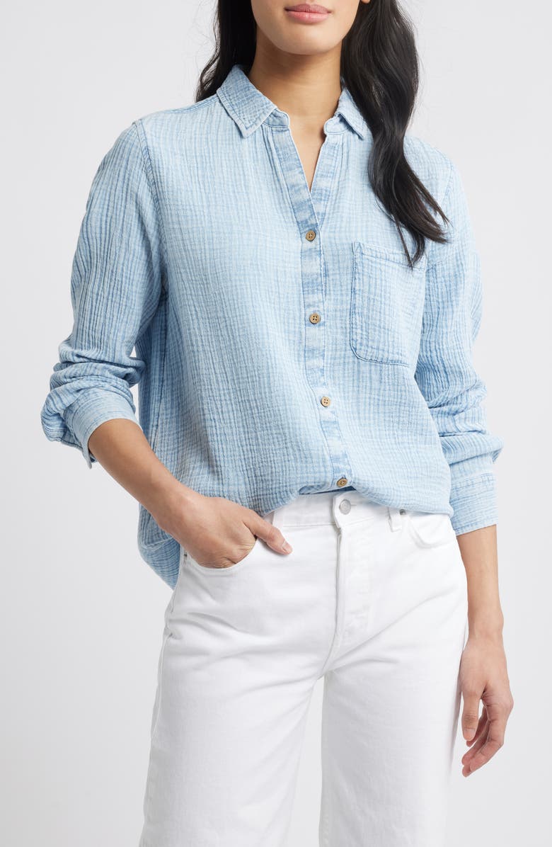 beachlunchlounge Lessi Cotton Gauze Button-Down Shirt, Main, color, 