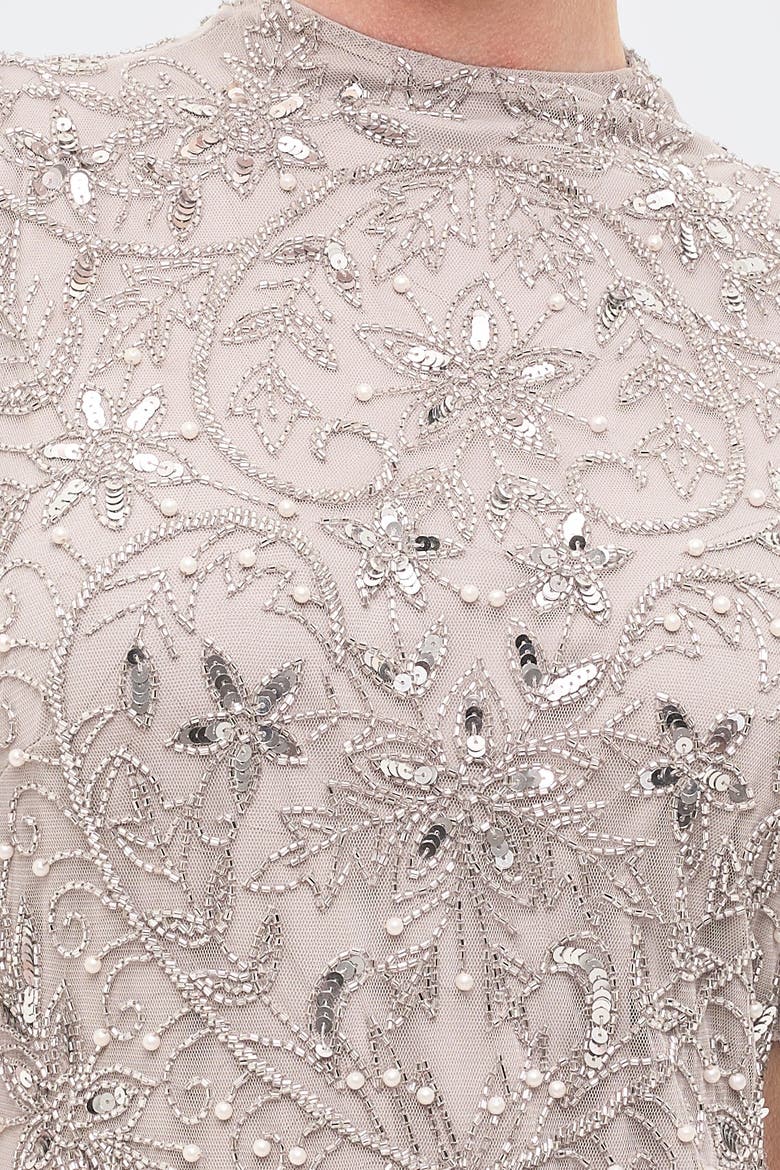 Embellished Sequins High Neck Dress, Alternate, color, GREY