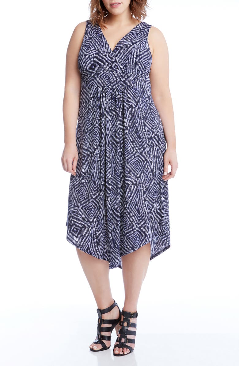 Karen Kane Asymmetrical Hem Geo Print Midi Dress, Alternate, color,