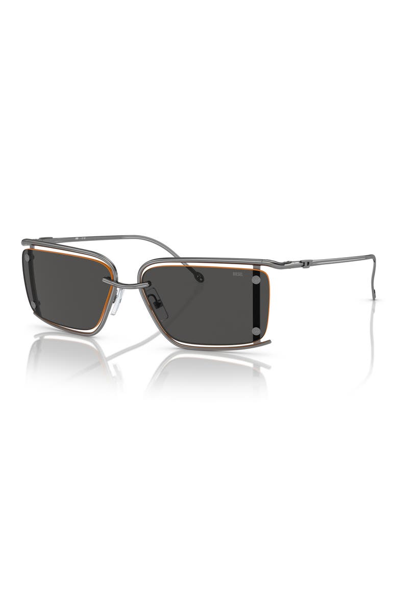 57mm Rectangular Sunglasses, Alternate, color, SHINY GUNMETAL / DARK GREY