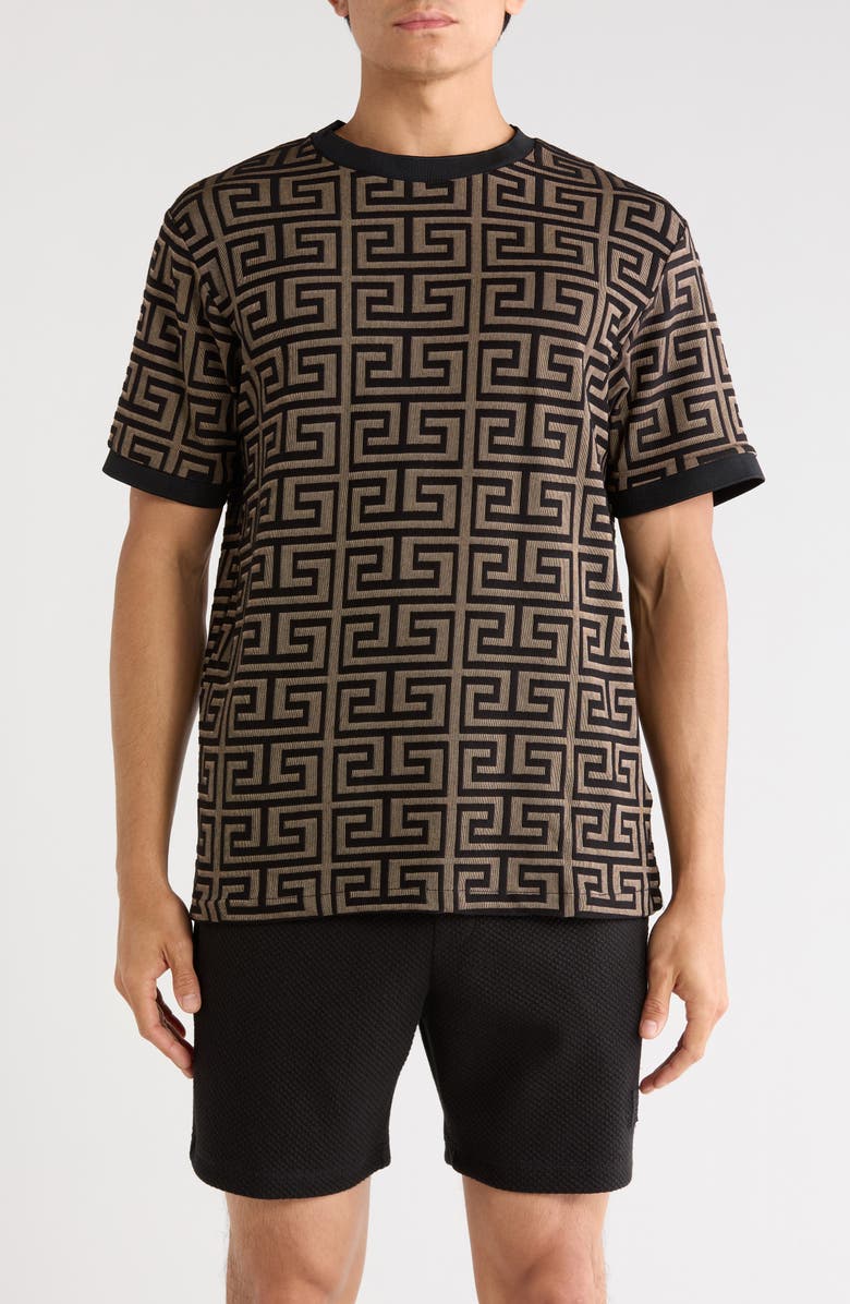 Cactus Man Greek Key Jacquard T-Shirt, Main, color, Black