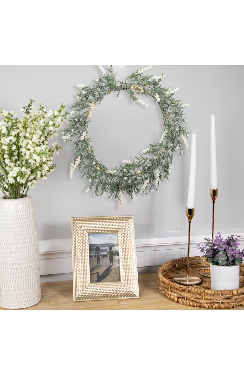 Northlight Pre-Lit Battery Operated White Lavender Spring Wreath - 16" - White LED Lights, Alternate, color, Green