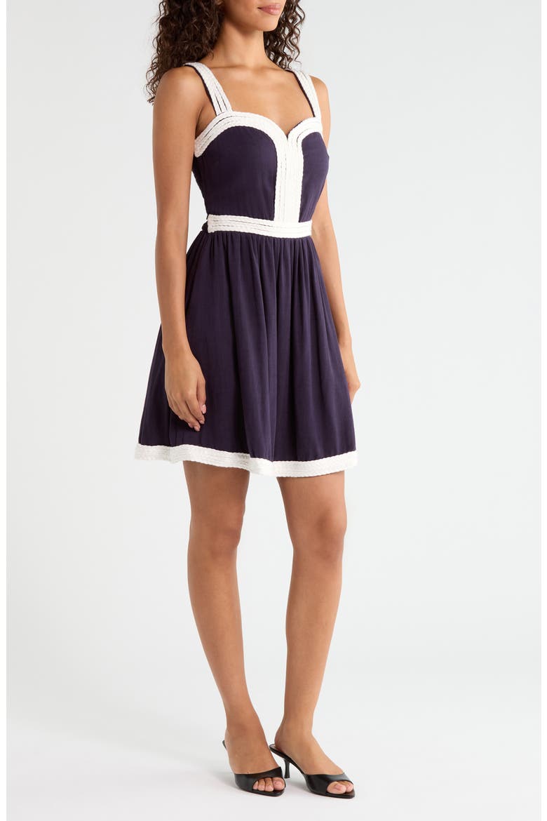 Diamy Contrast Braided Trim Minidress, Alternate, color, NAVY-WHITE