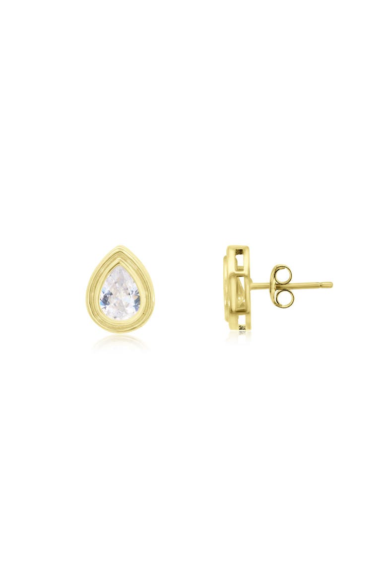 CZ Pear Double Bezel Stud Earrings, Main, color, Gold Plated Sterling Silver