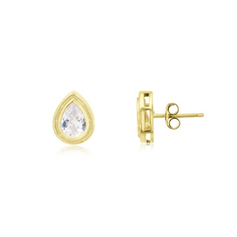CZ Pear Double Bezel Stud Earrings