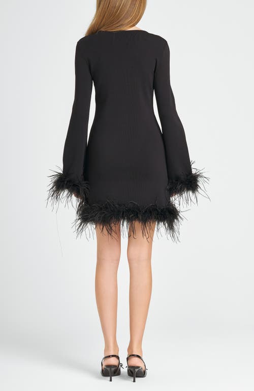 WAYF WAYF KARLIE FEATHER TRIM LONG SLEEVE MINIDRESS 