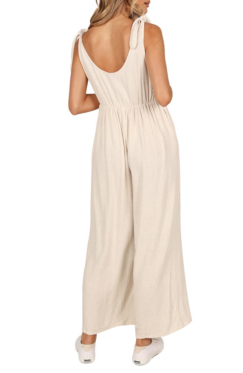Petal & Pup Ayla Tie Shoulder Wide Leg Linen Jumpsuit, Alternate, color, Oatmeal