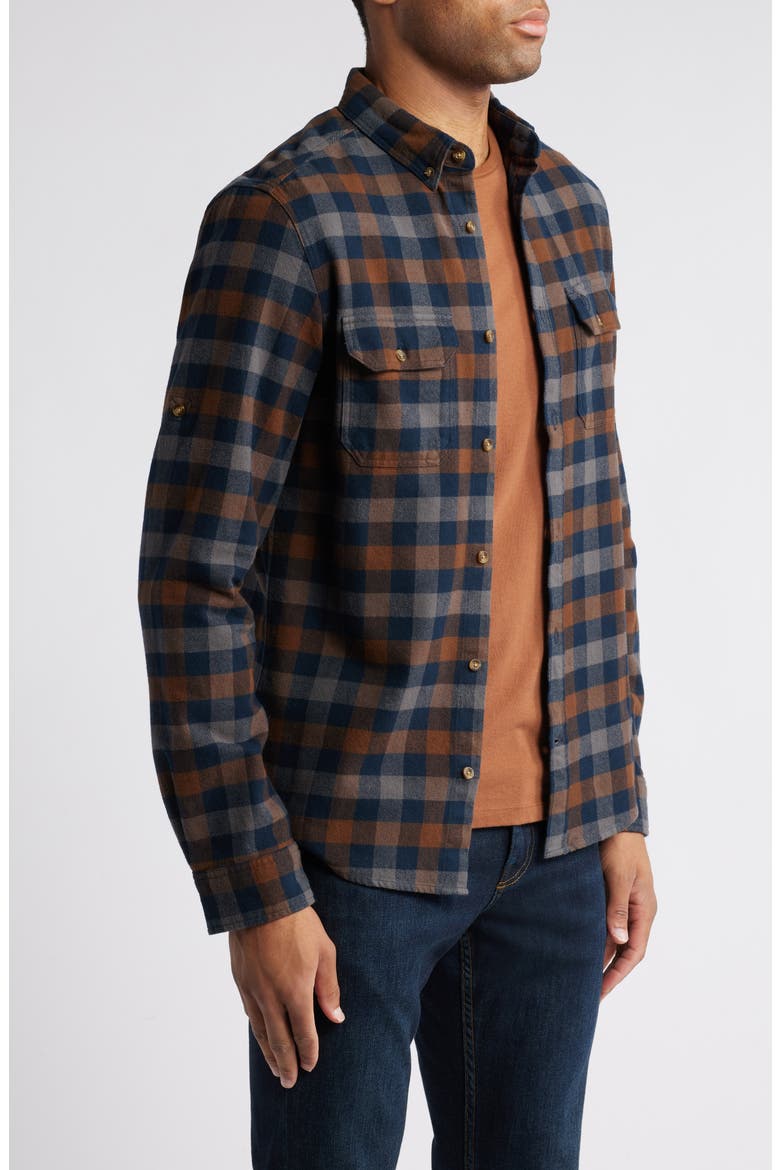 Skog Trim Fit Plaid Cotton Flannel Button-Down Shirt, Alternate, color, DARK NAVY-DARK OAK