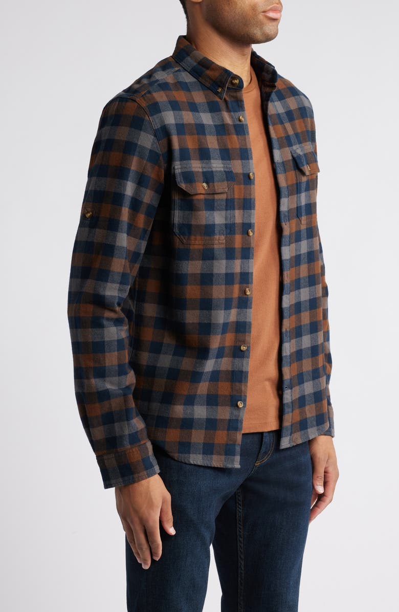 Fjällräven Skog Trim Fit Plaid Cotton Flannel Button-Down Shirt, Alternate, color, Dark Navy-Dark Oak
