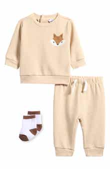 PL Baby by Petit Lem Fox Stripe Top, Joggers & Socks Set