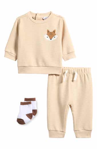 PL Baby by Petit Lem Fox Stripe Top, Joggers & Socks Set