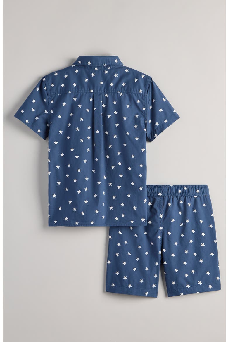 Kids' Print Short Sleeve Button-Up Shirt & Shorts Set, Alternate, color, NAVY DENIM STARRY STARS