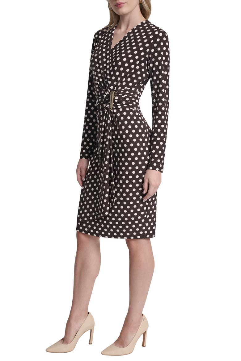Faux Wrap Drape Long Sleeve Sheath Dress, Alternate, color, CHOCOLATE PLUM