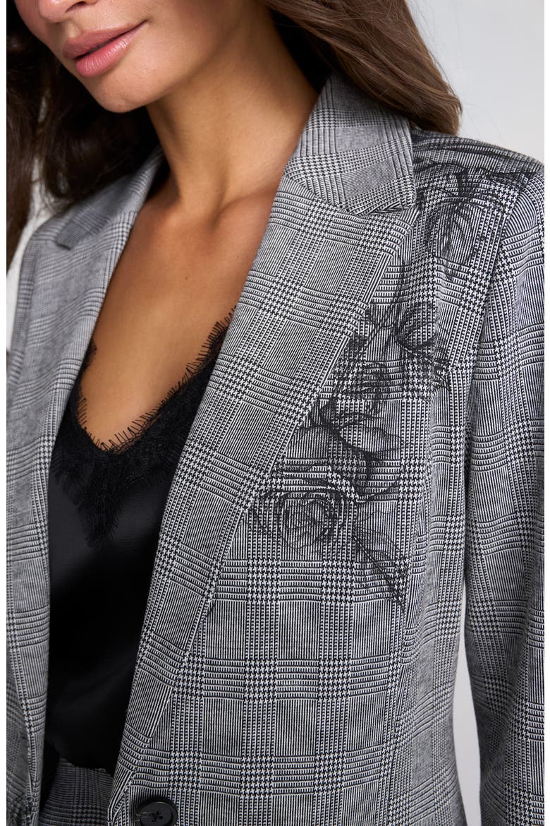 Floral Detail Glen Plaid Blazer, Alternate, color, BLACK/ WHITE