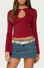 EDIKTED Dena Keyhole Flared Long Sleeve Top
