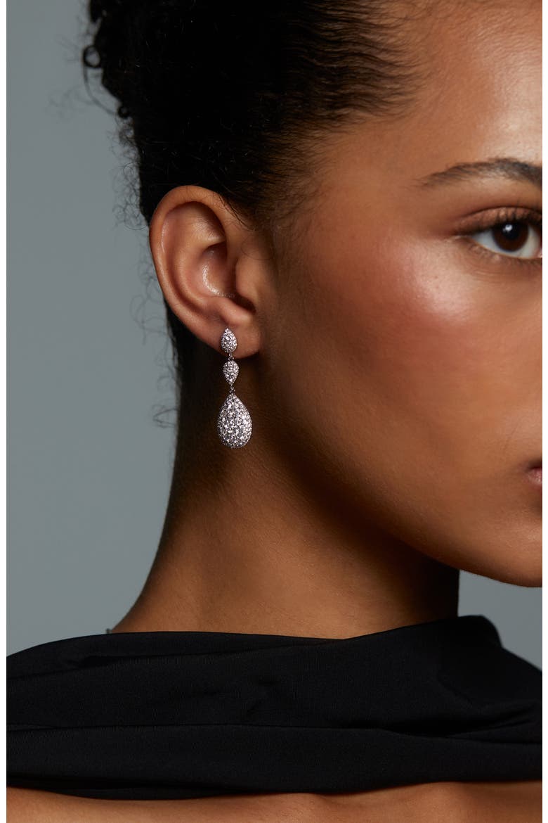 Crushed Pavé Triple Drop Earrings, Alternate, color, RHODIUM
