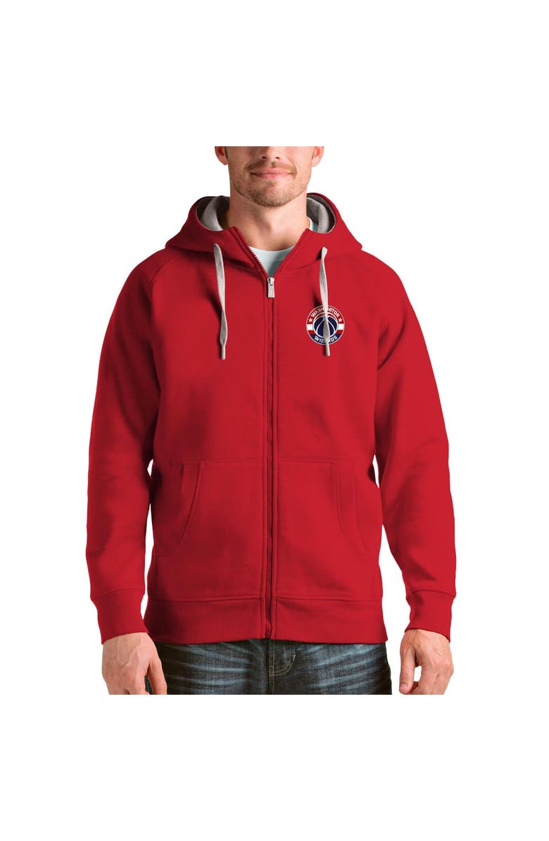 ANTIGUA Men's Antigua Red Washington Wizards Logo Victory Full-Zip Hoodie, Alternate, color, 