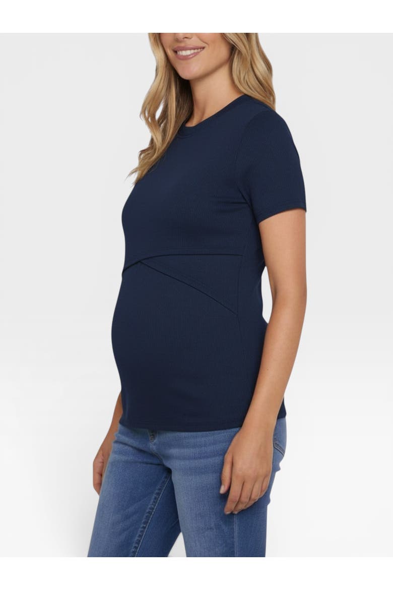 Crew Neck Cross Over Nursing Short Sleeve Top, Alternate, color, Peacoat