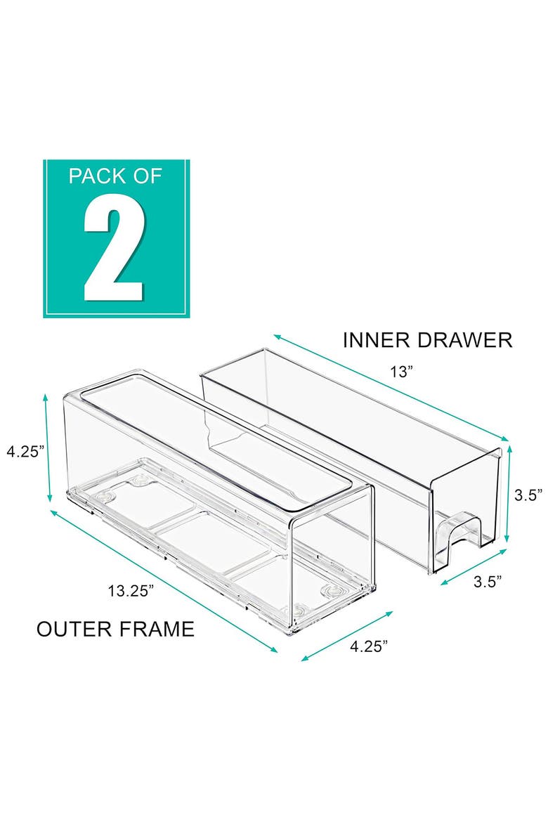 Set of 2 Stackable Fridge Storage Drawers, Alternate, color, CLEAR