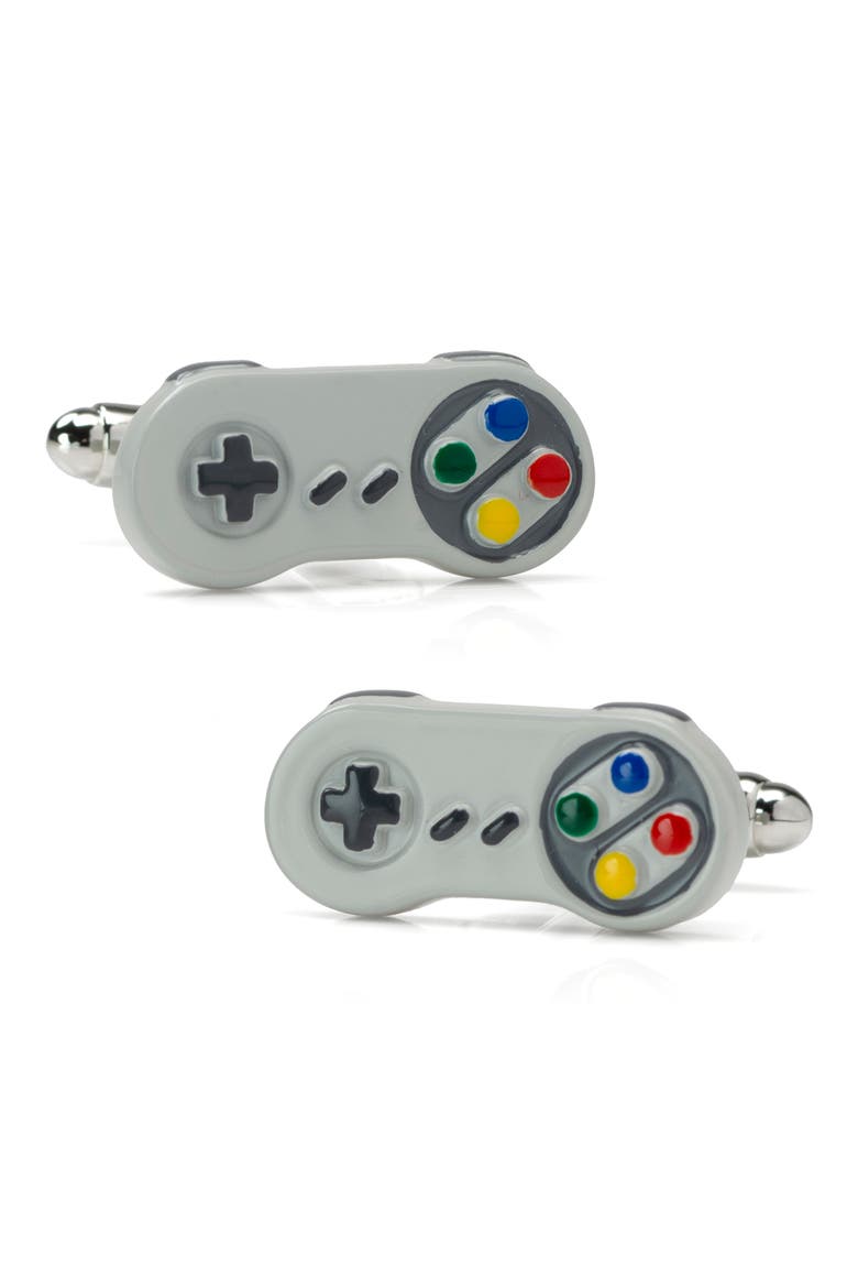 3D Retro Game Controller Cuff Links, Alternate, color, SILVER