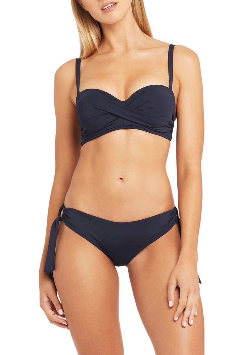 Twist Front Bandeau Bikini Top, Alternate, color, NIGHT SKY